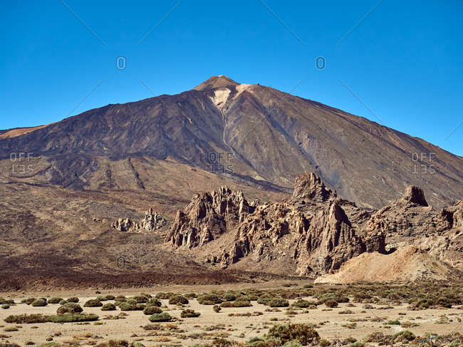 Amazing view of volcano of Teide in Tenerife, Spain on background of clear blue sky