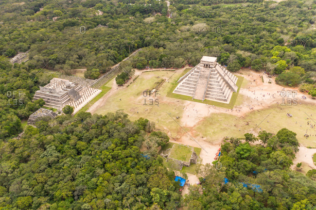 Aerial view of Chichen Itza pyramids, Mexico.