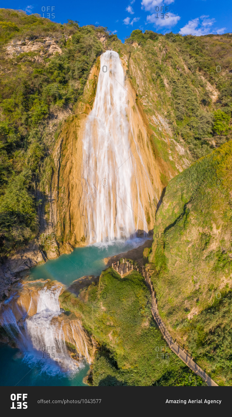 Aerial view of the El Chiflon waterfalls, Mexico.
