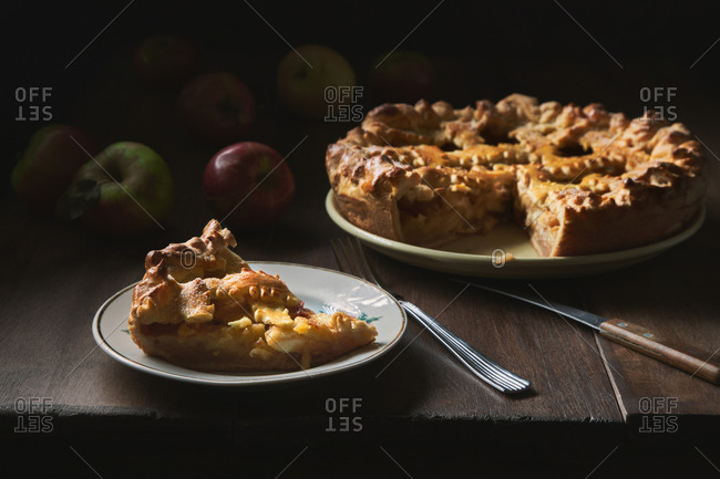 Rustic still life with apple pie