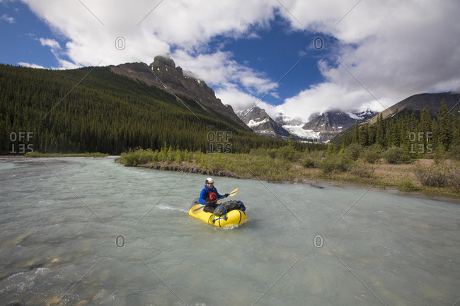 Packrafting in the Rocky Mountains, Alexandra River, Banff.