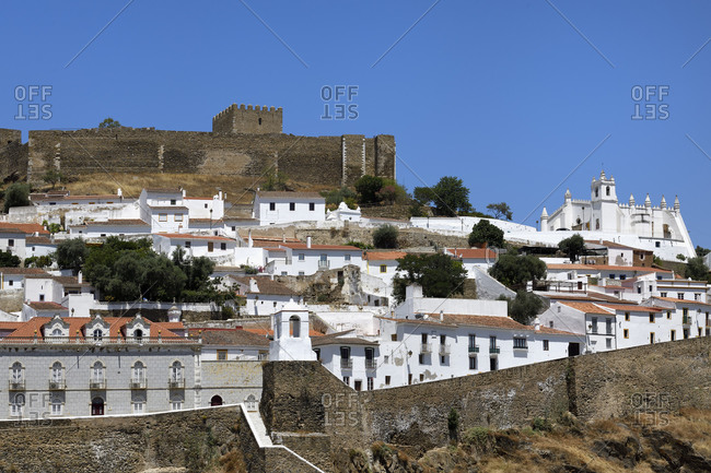 View over Mertola Castle and St. Mary's Church, Mertola, Alentejo, Portugal, Europe