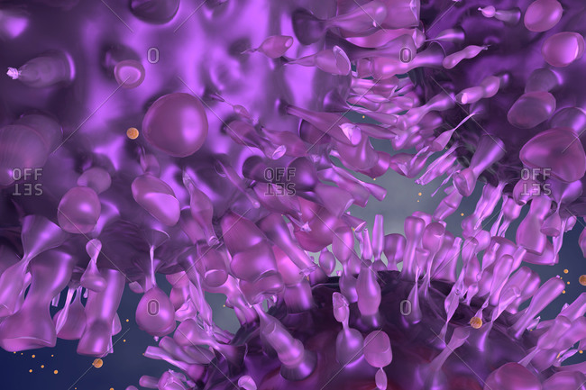 Three dimensional render of COVID-19 cells