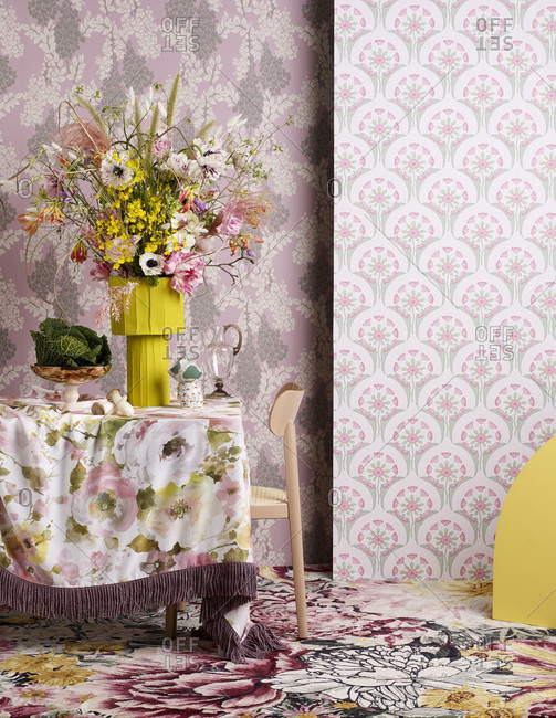 Flowers fabrics and wallpaper, decoration 2020