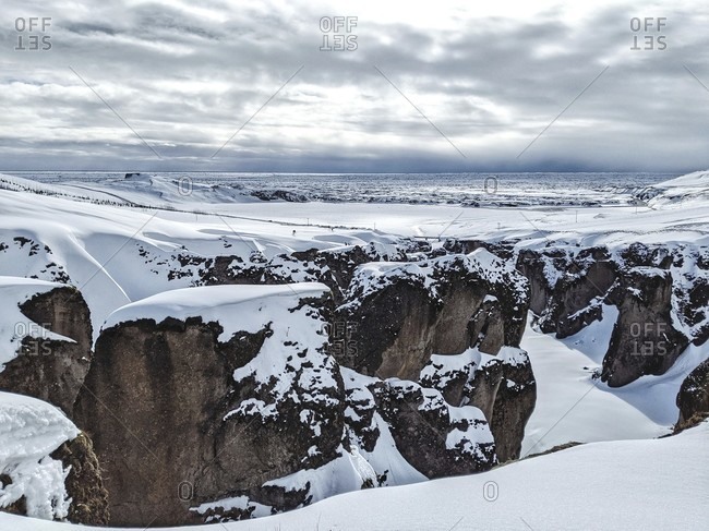 Fjaðrárgljúfur canyon in winter, south iceland