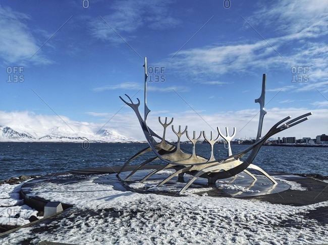 March 17, 2020: "the sun voyager" sculpture by artist Jón gunnar árnason in reykjavik, iceland
