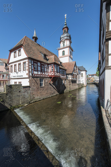 April 16, 2020: michelstadt, hessen, Germany. the historic town hall of michelstadt with easter decorations.
