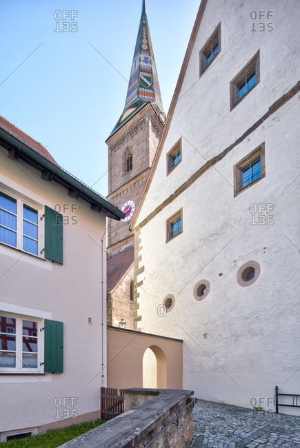 Rectory, liebfrauenmunster, church tower, house facade, architecture, wolfram-eschenbach, franconia, Bavaria, Germany