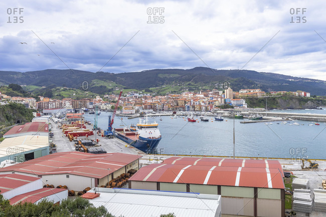 April 6, 2019: europe, spain, basque country, biscay, busturialdea, bermeo, bermeo fishing port in the bay of biscay