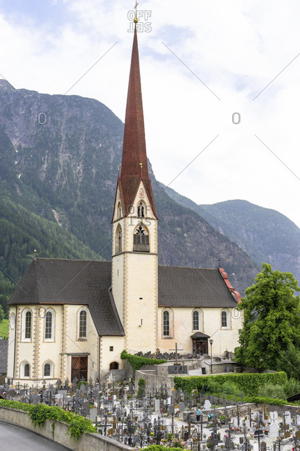 June 15, 2019: europe, austria, tyrol, otztal alps, otztal, parish church in oetz in the otztal