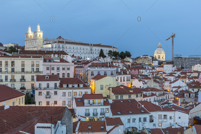 The old town of Alfama in Lisbon at sunset