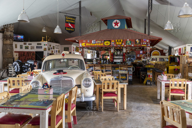 October 10, 2019: Canon Roadhouse, restaurant and lodge, rest house with vintage decoration, Fish River Canyon