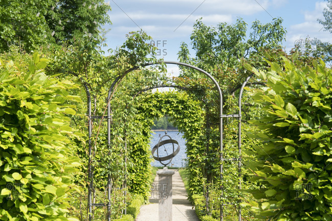 May 15, 2020: Berlin, Wannsee, garden of the Liebermann Villa, hedge garden, sundial