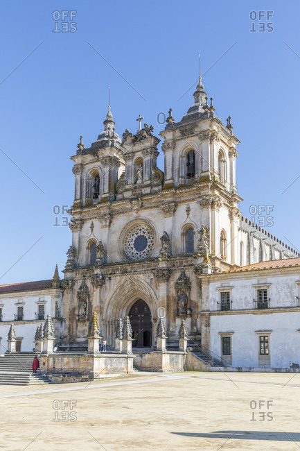 February 13, 2019: The Mosteiro de Santa Maria de Alcobaca is one of the largest, most famous and oldest monasteries in Portugal