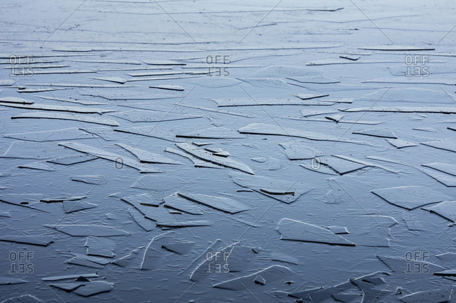 Berlin, Wannsee in winter, ice surface with ice floes