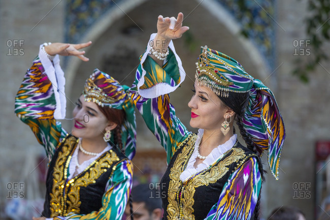 August 24, 2019: Folklore show, dance performance in the pilgrimage hostel Nodir Devonbegi, Bukhara, Uzbekistan
