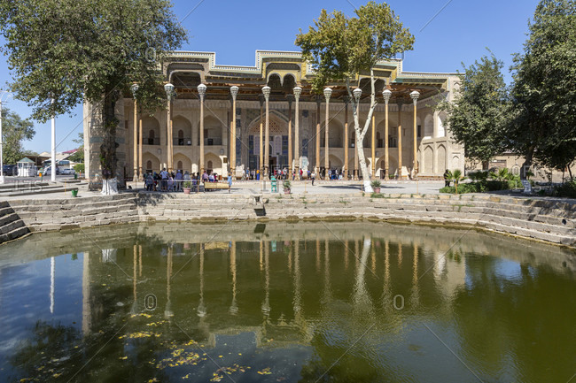 August 24, 2019: Bolo Khauz Mosque, Bukhara, Uzbekistan