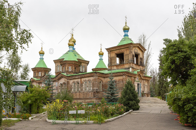 August 16, 2019: Holy Trinity Cathedral, Russian Orthodox Church, Karakol, Kyrgyzstan