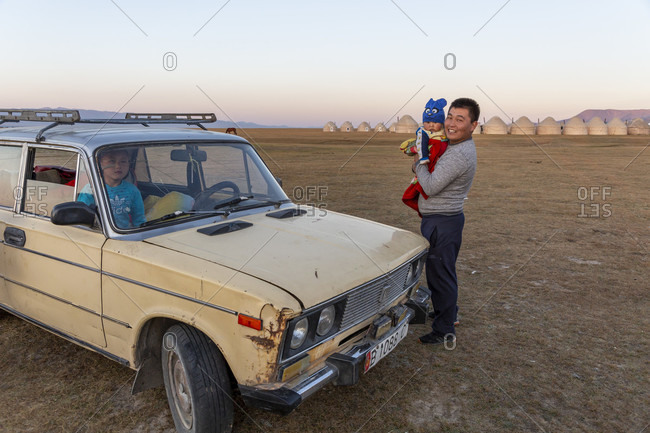 August 10, 2019: Nomads, Song Kol Lake, Song Kol National Park, Kyrgyzstan