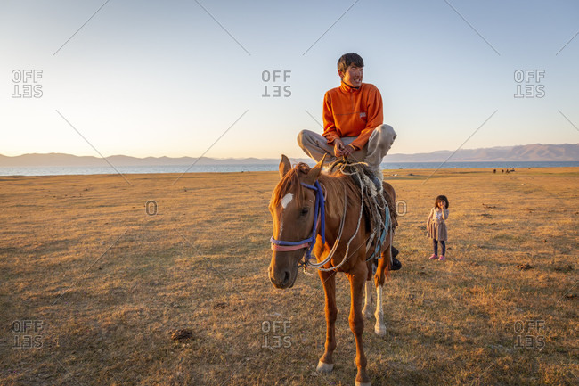 August 10, 2019: Nomads, Song Kol Lake, Song Kol National Park, Kyrgyzstan