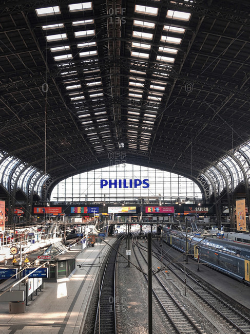 April 16, 2020: Railway station, tracks, emptiness, Hamburg, Germany
