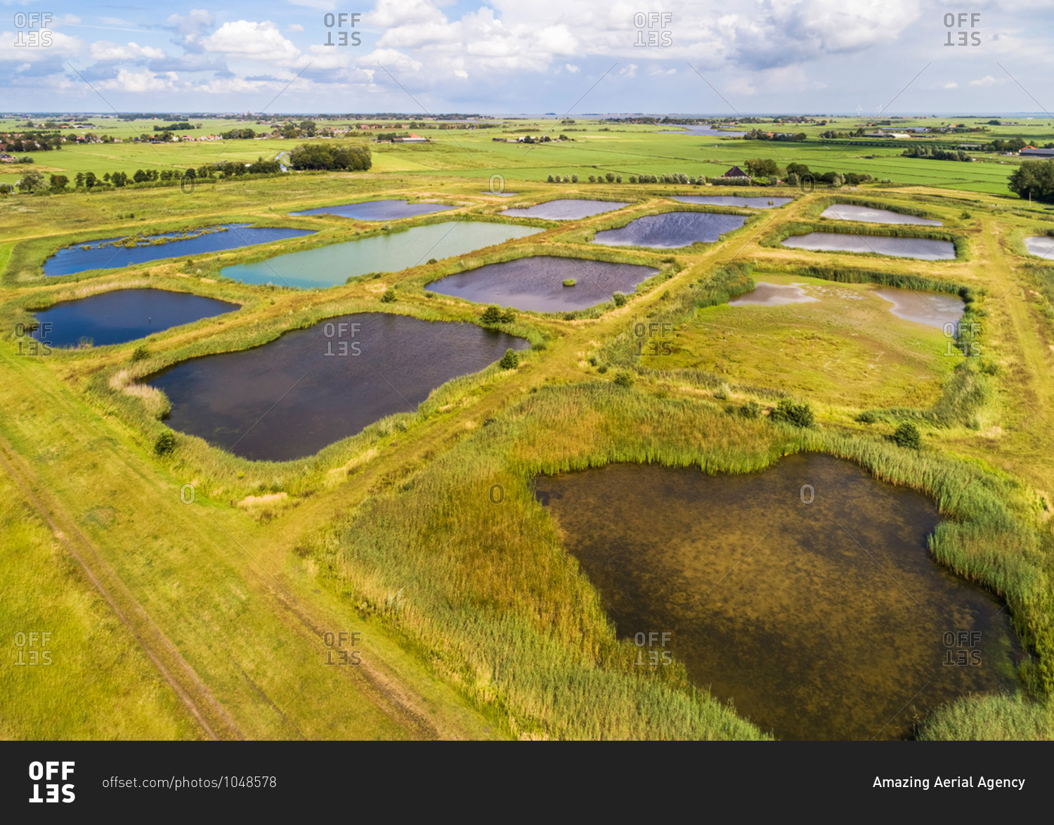 Aerial view of landscaped nature reserve Volgermeerpolder, constructed on top of a heavily polluted former waste disposal site, Noord-Holland, Netherlands