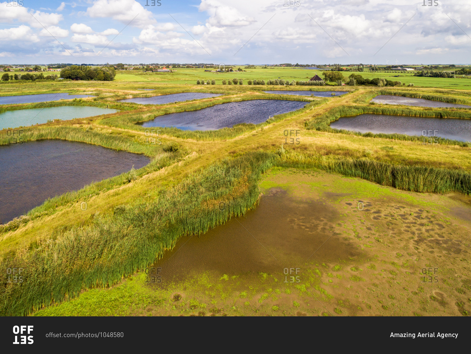 Aerial view of landscaped nature reserve Volgermeerpolder, constructed on top of a former heavily polluted waste disposal site, Noord-Holland, Netherlands