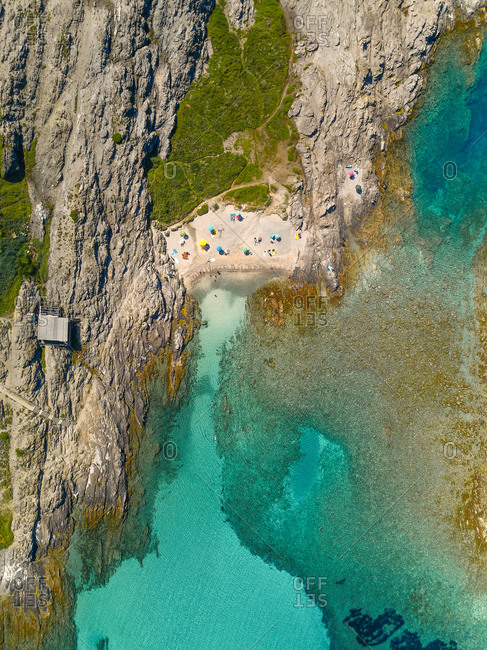 Turquoise Sea From Above With Rocks stock photos - OFFSET