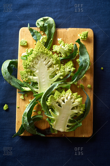 Romanesco broccoli cut in slabs