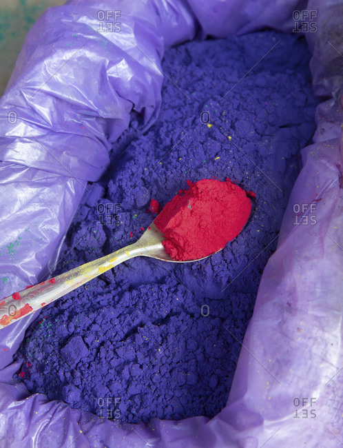 Close up of colorful powder for sale at Holi Festival of Color