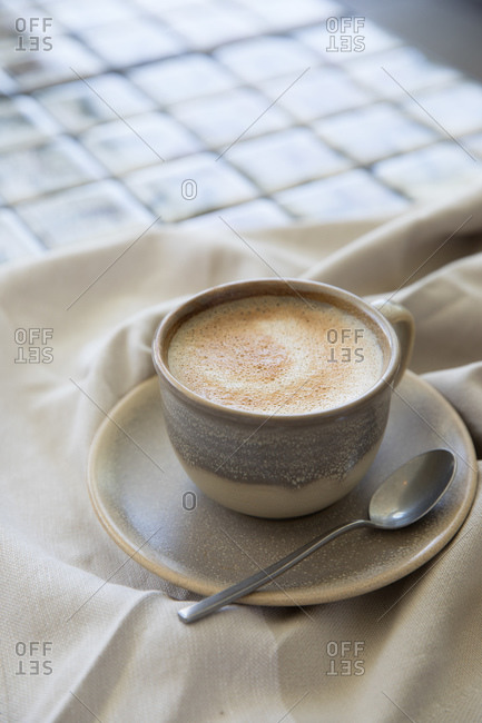 A creamy cappuccino close up