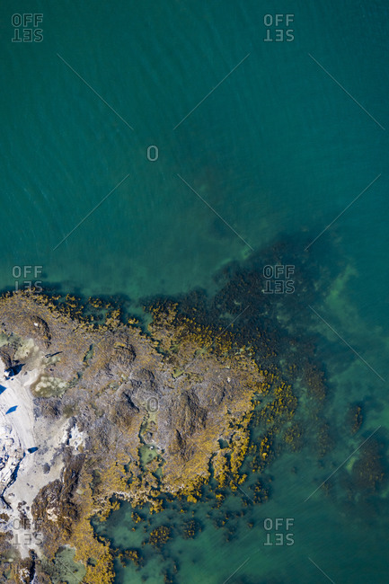 Aerial drone view of coastal maine at low tide