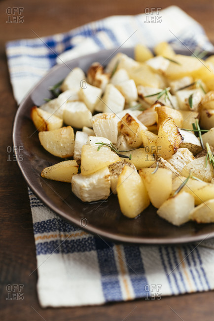 Side dish with roasted turnips and pears