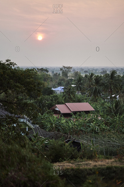 Sunrise over a rural village in Buriram Province in northeastern Thailand