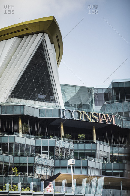Bangkok, Thailand - April 5, 2019: Exterior of the ICONSIAM luxury shopping mall that sits along the riverside in Bangkok