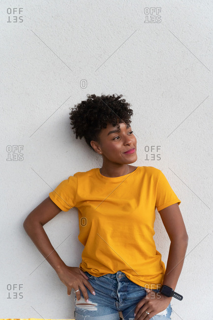 Yellow shirt with store jeans