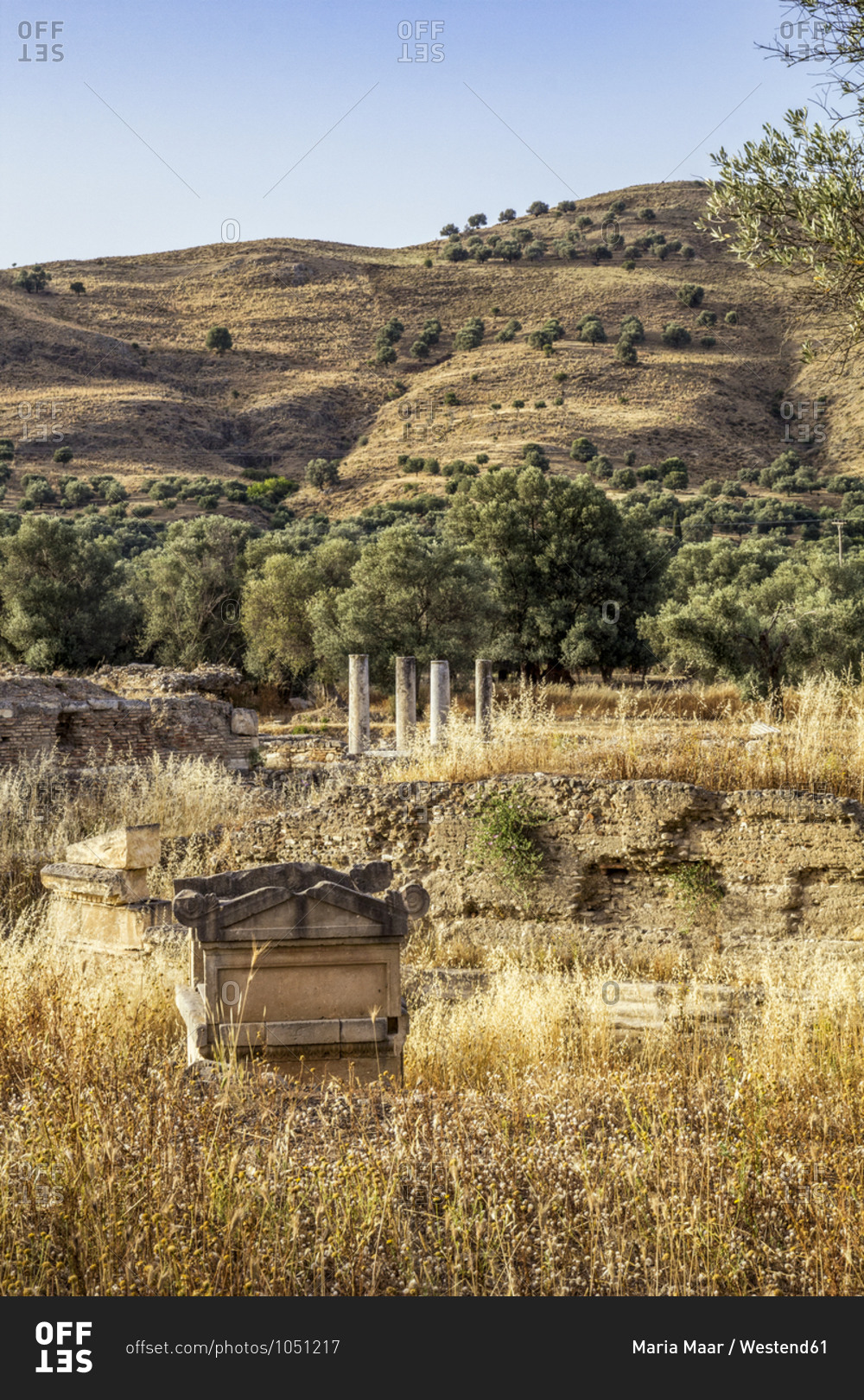 Ancient Apollon temple against mountain at Gortyn- Crete- Greece
