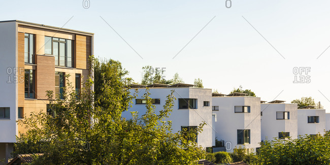 Germany- Baden-Wurttemberg- Esslingen- Row of energy efficient houses in modern suburb