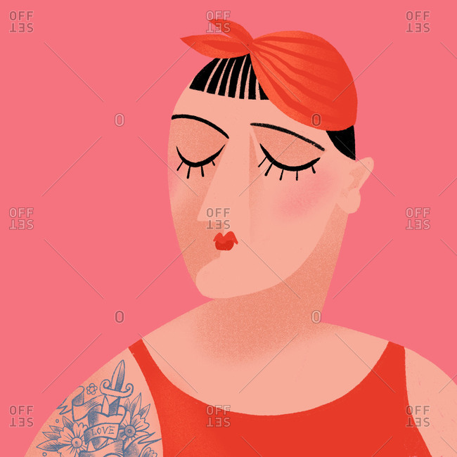 Portrait of a swing dancer lady dressed in 50s style with a tattoo