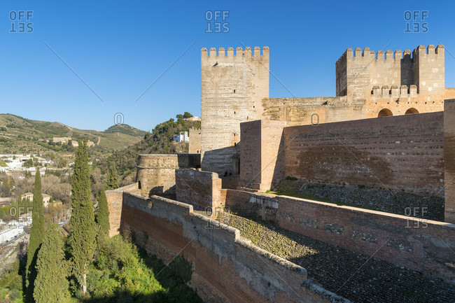 Spain, Granada, alhambra, alcazaba, fortress towers