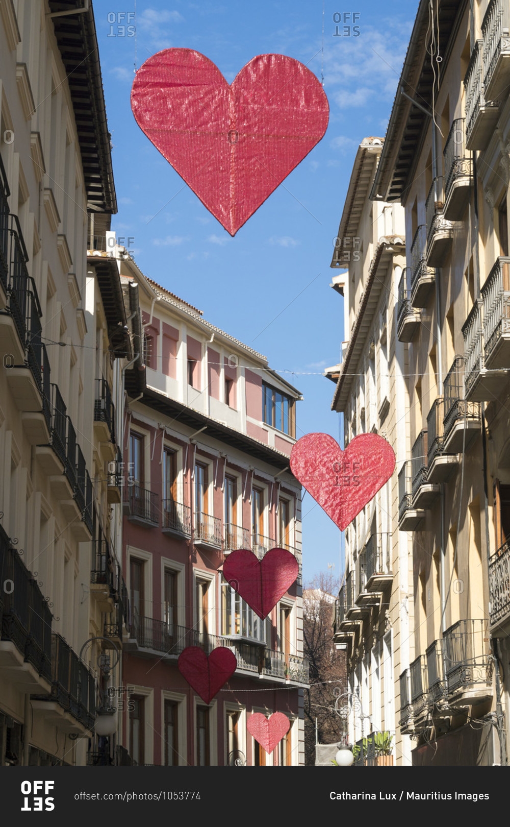 Granada (Spain), old town, street, hearts, valentine's day