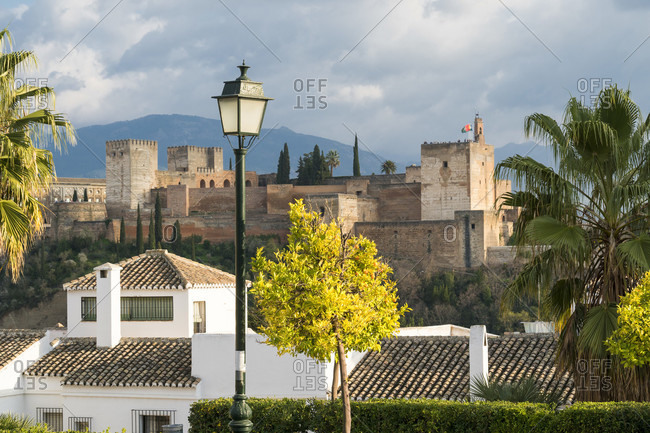 Spain, Granada, albaicin, historic district, alhambra view, sunny
