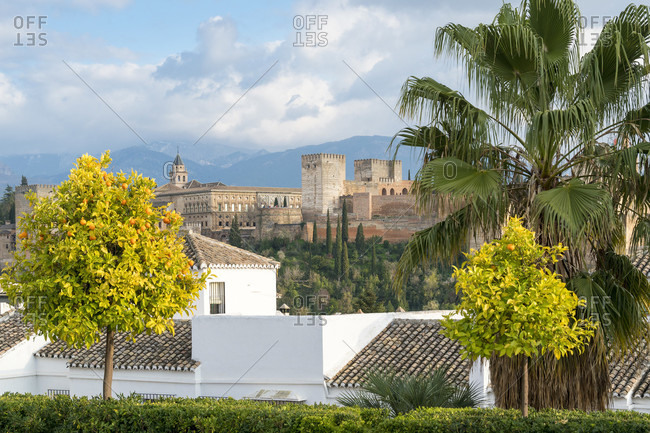 Spain, Granada, albaicin, historic district, alhambra view, sunny