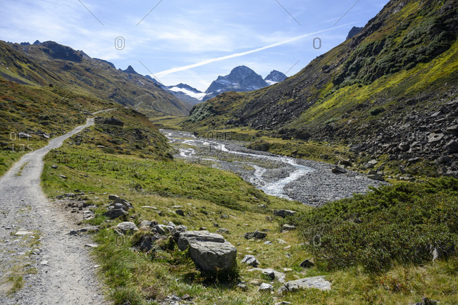 Austria, montafon, hiking trail from lake silvretta to wiesbadener hutte.