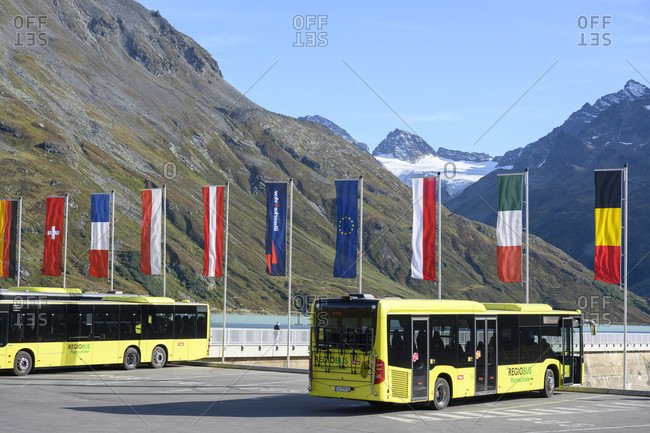 September 20, 2019: Austria, montafon, public bus on the biehler-hohe.