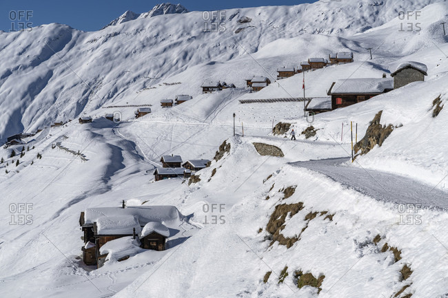 Europe, Switzerland, valais, belalp, view over the snowy slopes of belalp
