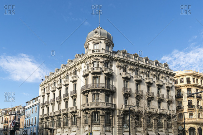 February 15, 2020: granada (spain), plaza isabel de catolica, art nouveau building