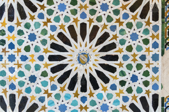 Spain, granada, alhambra, palacios nazaries, nasrid palaces, nasrid ceramics, tiles (alicatado), mosaics