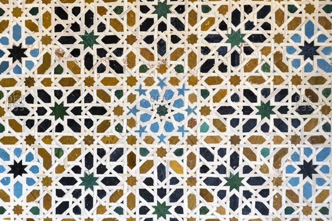 Spain, granada, alhambra, palacios nazaries, nasrid palaces, nasrid ceramics, tiles (alicatado), mosaics