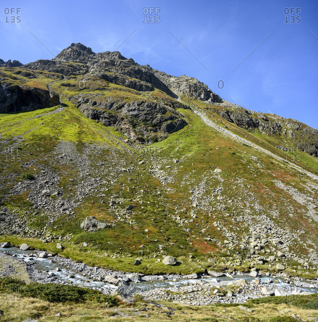 Austria, montafon, the kleine schattenspitze (2703 m) with the ill at the silvrettasee.